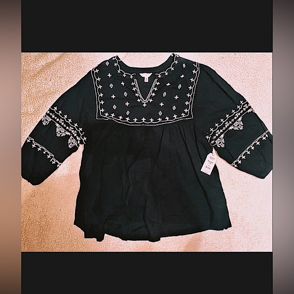 black linen boho blouse NWT